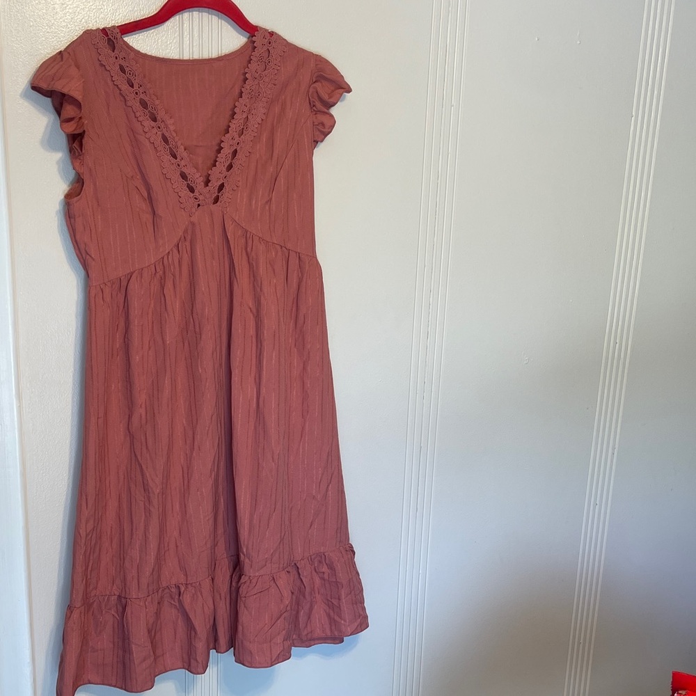 Rust Pink Lace-Trim Dress